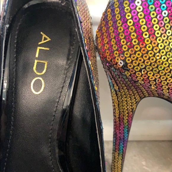Aldo high heeled rainbow sequin peep toe size 7 - Picture 3 of 6